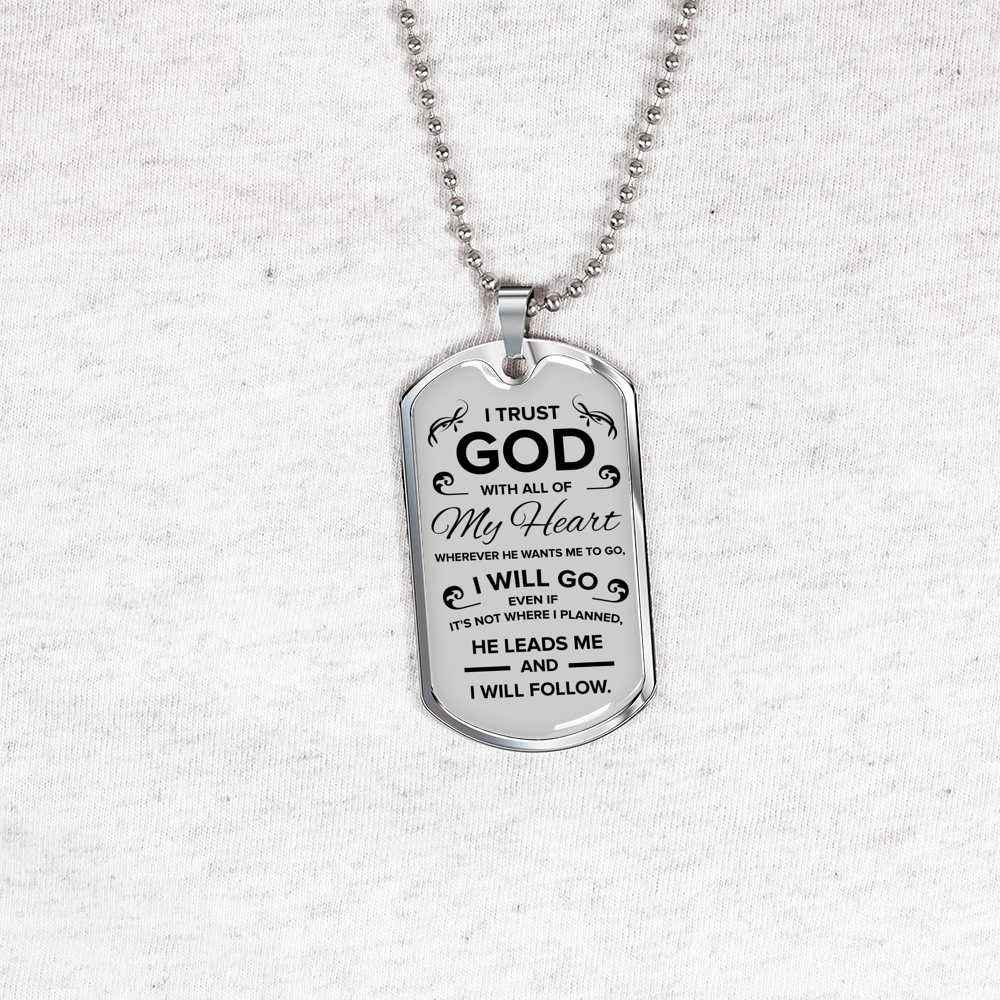 Trust God Proverbs 3:5-6 Necklace Stainless Steel or 18k Gold Dog Tag 24" Chain-Express Your Love Gifts