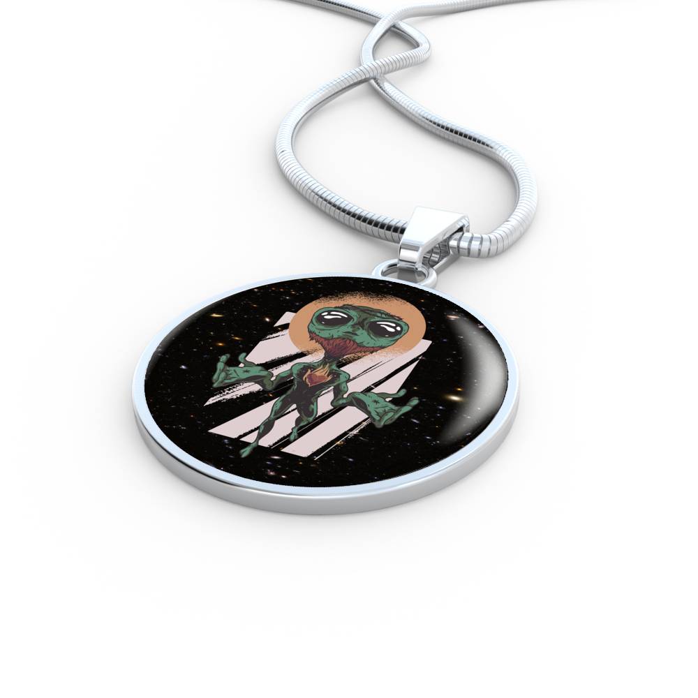 UFO Alien Fan Gift Alien Jesus Circle Necklace Stainless Steel or 18k Gold 18-22"-Express Your Love Gifts
