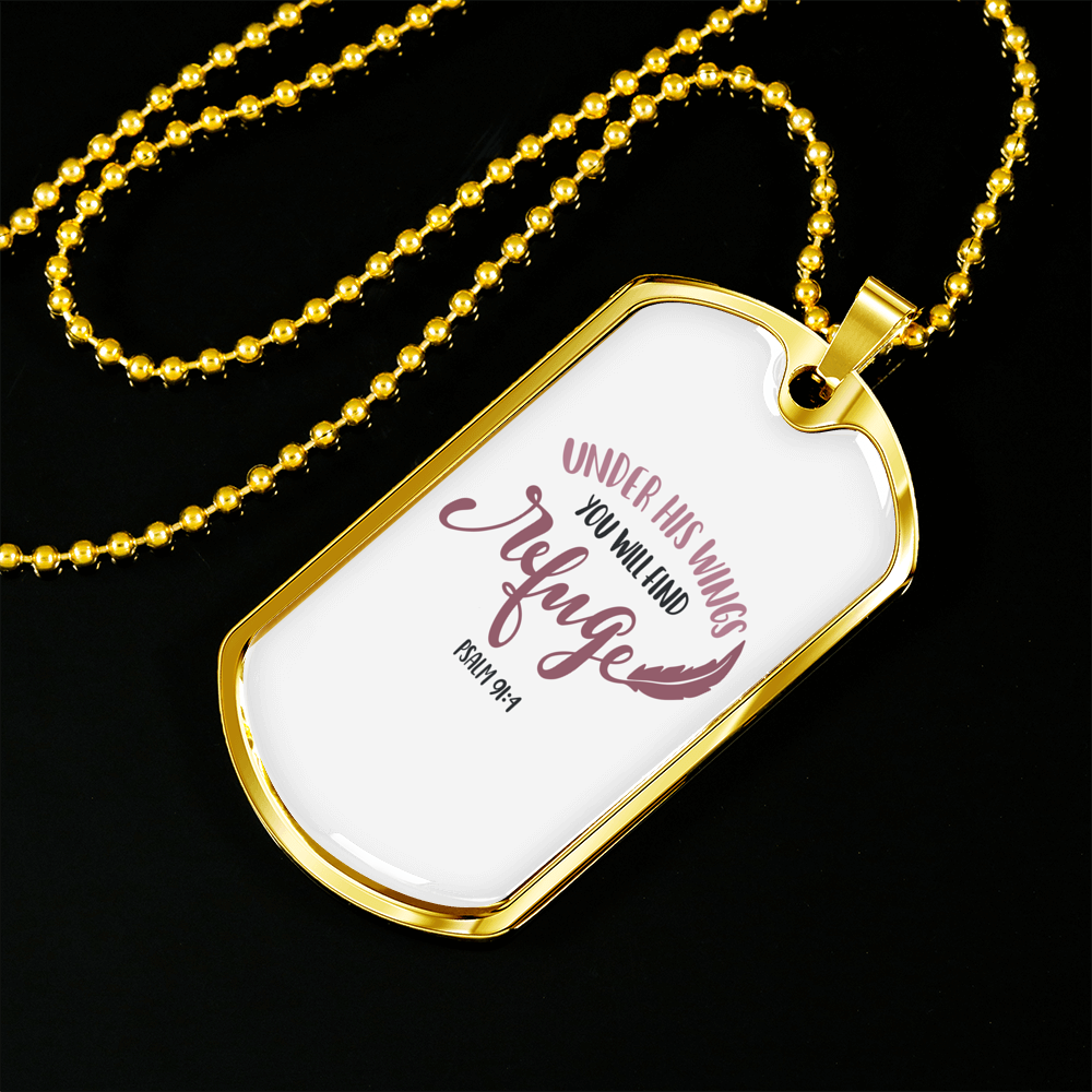 Under His Wings Christian Necklace Stainless Steel or 18k Gold Dog Tag 24" Chain-Express Your Love Gifts