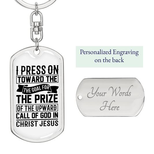 Upward Call Of God Keychain Stainless Steel or 18k Gold Dog Tag Keyring-Express Your Love Gifts