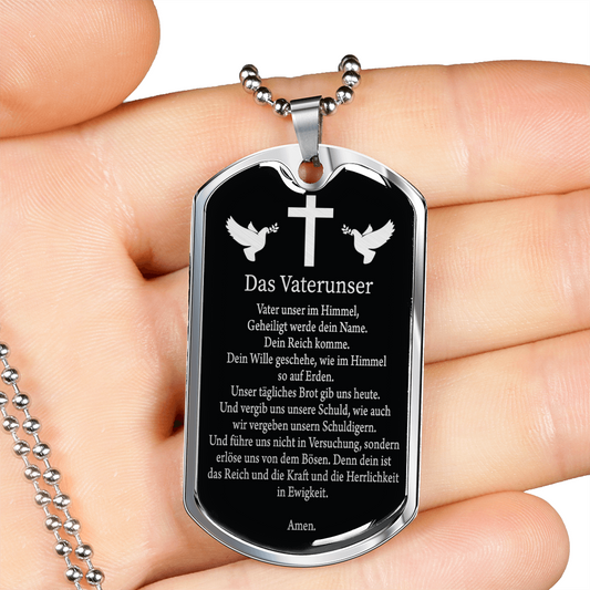 Vater Unser Lords Prayer German Dog Tag Stainless Steel or 18k Gold 24" Chain-Express Your Love Gifts