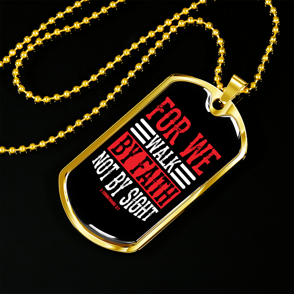 Walk By Faith Christian Necklace Stainless Steel or 18k Gold Dog Tag 24" Chain-Express Your Love Gifts