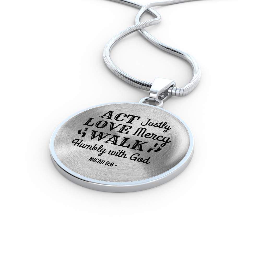 Walk Humbly With God Circle Necklace Stainless Steel or 18k Gold 18-22"-Express Your Love Gifts