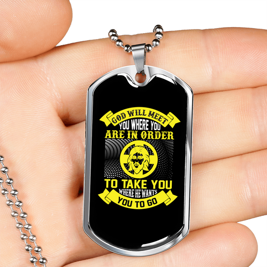 Wants You To Go Necklace Stainless Steel or 18k Gold Dog Tag 24" Chain-Express Your Love Gifts