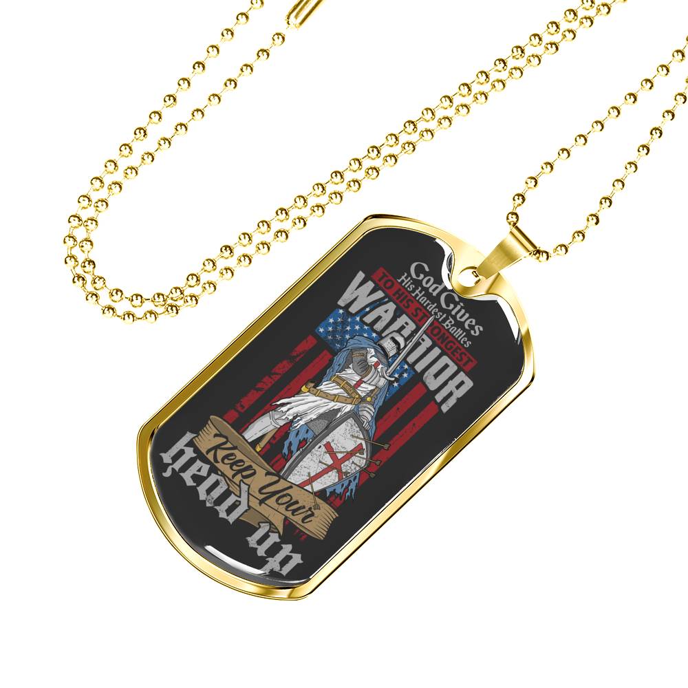 Warrior For God Ephesians Necklace Stainless Steel or 18k Gold Dog Tag W 24"-Express Your Love Gifts