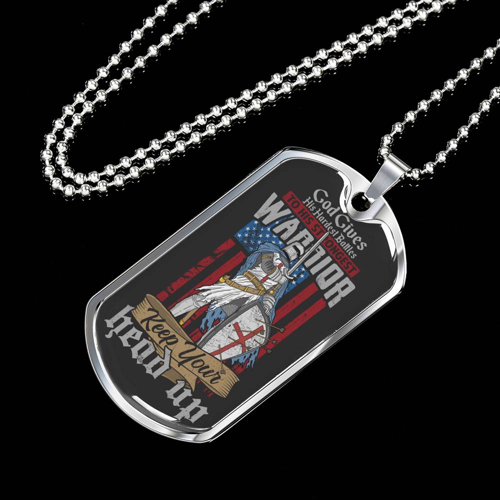 Warrior For God Ephesians Necklace Stainless Steel or 18k Gold Dog Tag W 24"-Express Your Love Gifts