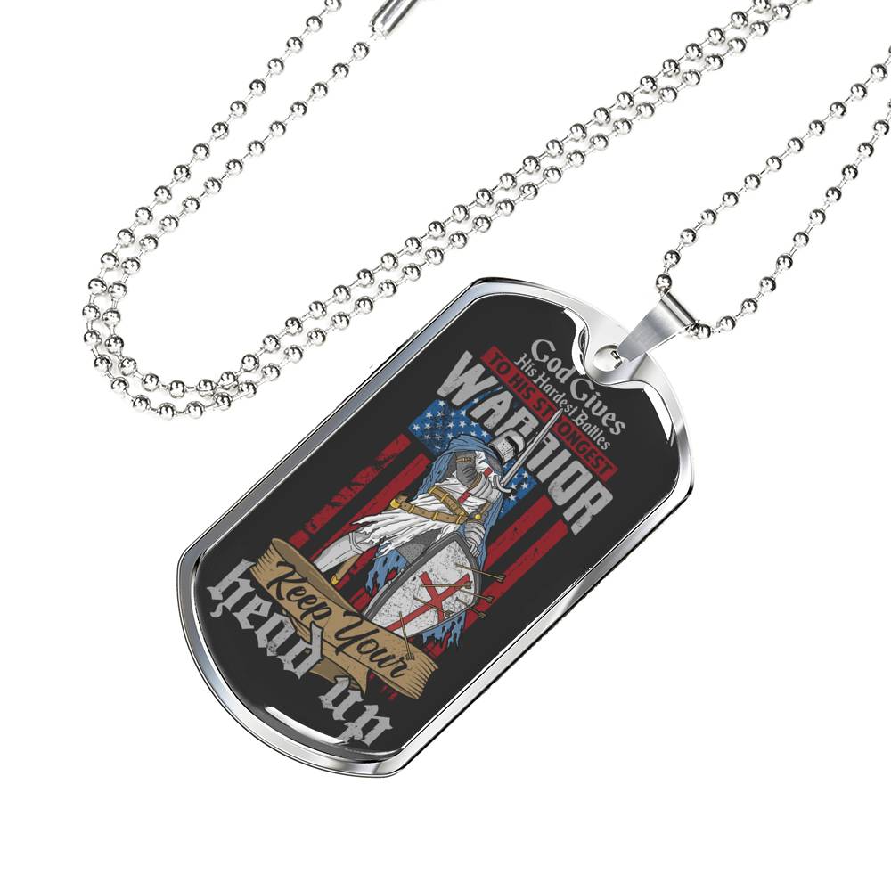 Warrior For God Ephesians Necklace Stainless Steel or 18k Gold Dog Tag W 24"-Express Your Love Gifts