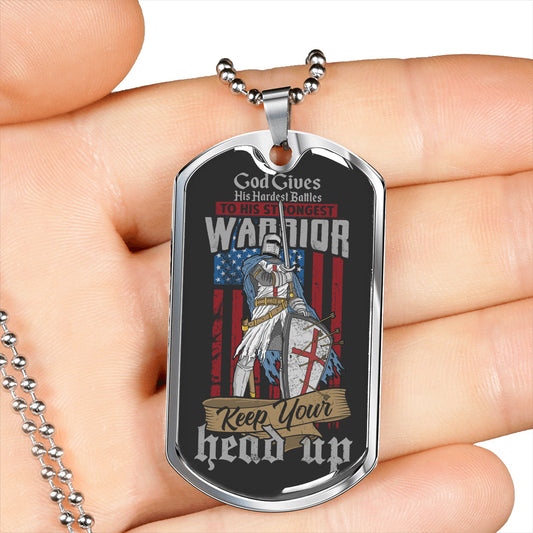 Warrior For God Ephesians Necklace Stainless Steel or 18k Gold Dog Tag W 24"-Express Your Love Gifts