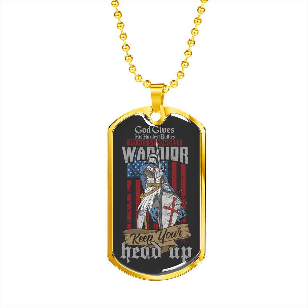 Warrior For God Ephesians Necklace Stainless Steel or 18k Gold Dog Tag W 24"-Express Your Love Gifts