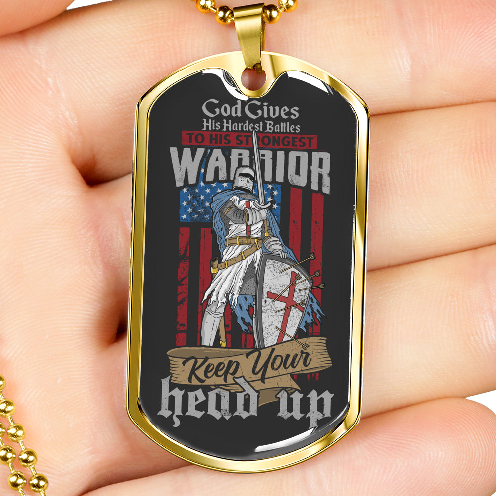 Warrior For God Ephesians Necklace Stainless Steel or 18k Gold Dog Tag W 24"-Express Your Love Gifts