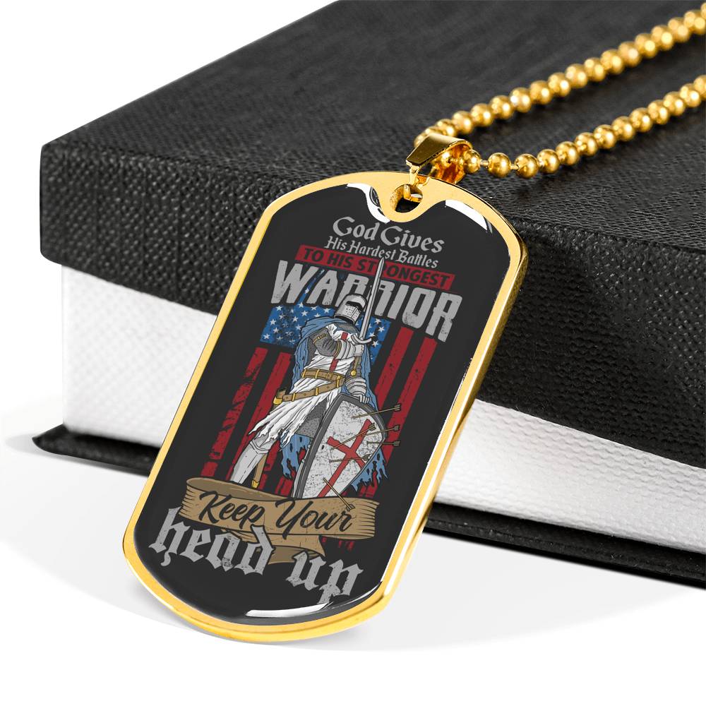 Warrior For God Ephesians Necklace Stainless Steel or 18k Gold Dog Tag W 24"-Express Your Love Gifts