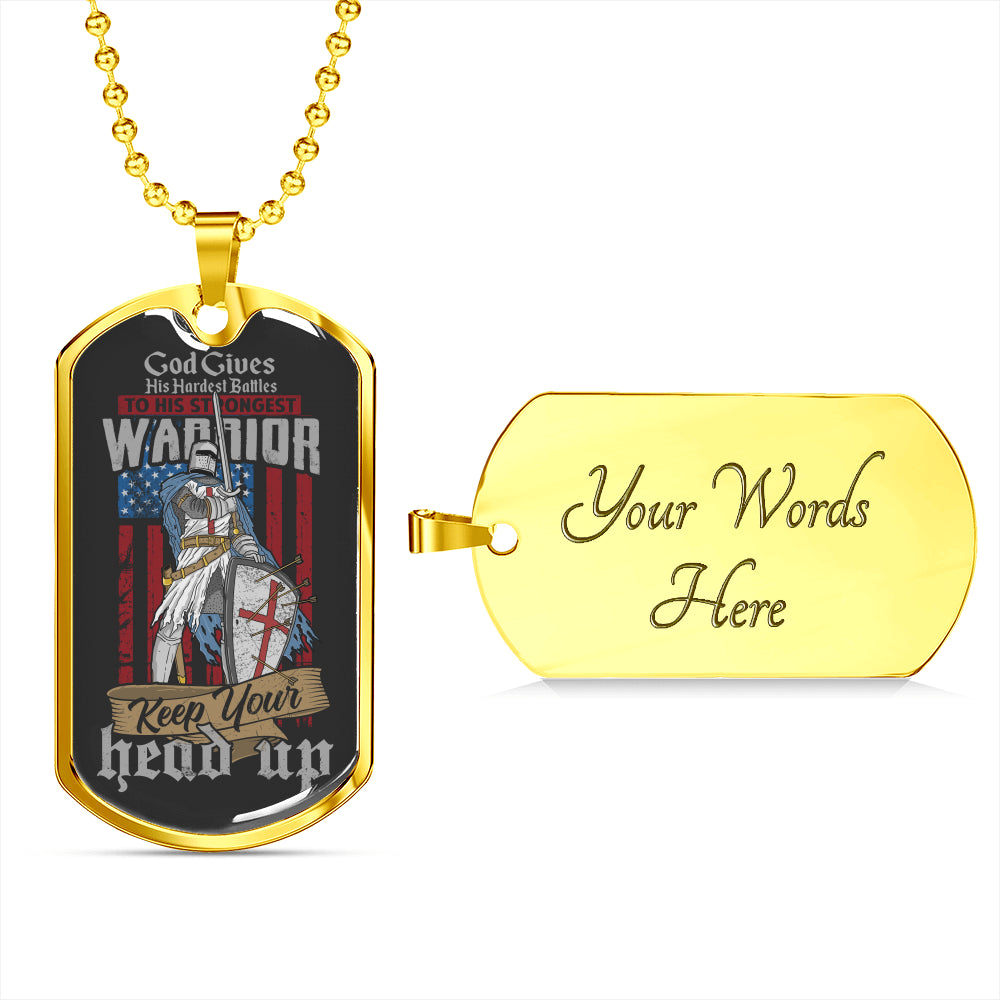 Warrior For God Ephesians Necklace Stainless Steel or 18k Gold Dog Tag W 24"-Express Your Love Gifts
