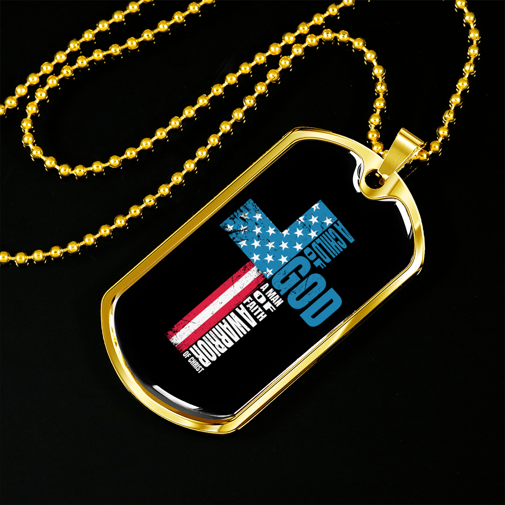 Warrior In Christ Christian Necklace Stainless Steel or 18k Gold Dog Tag 24" Chain-Express Your Love Gifts