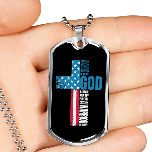 Warrior In Christ Christian Necklace Stainless Steel or 18k Gold Dog Tag 24" Chain-Express Your Love Gifts