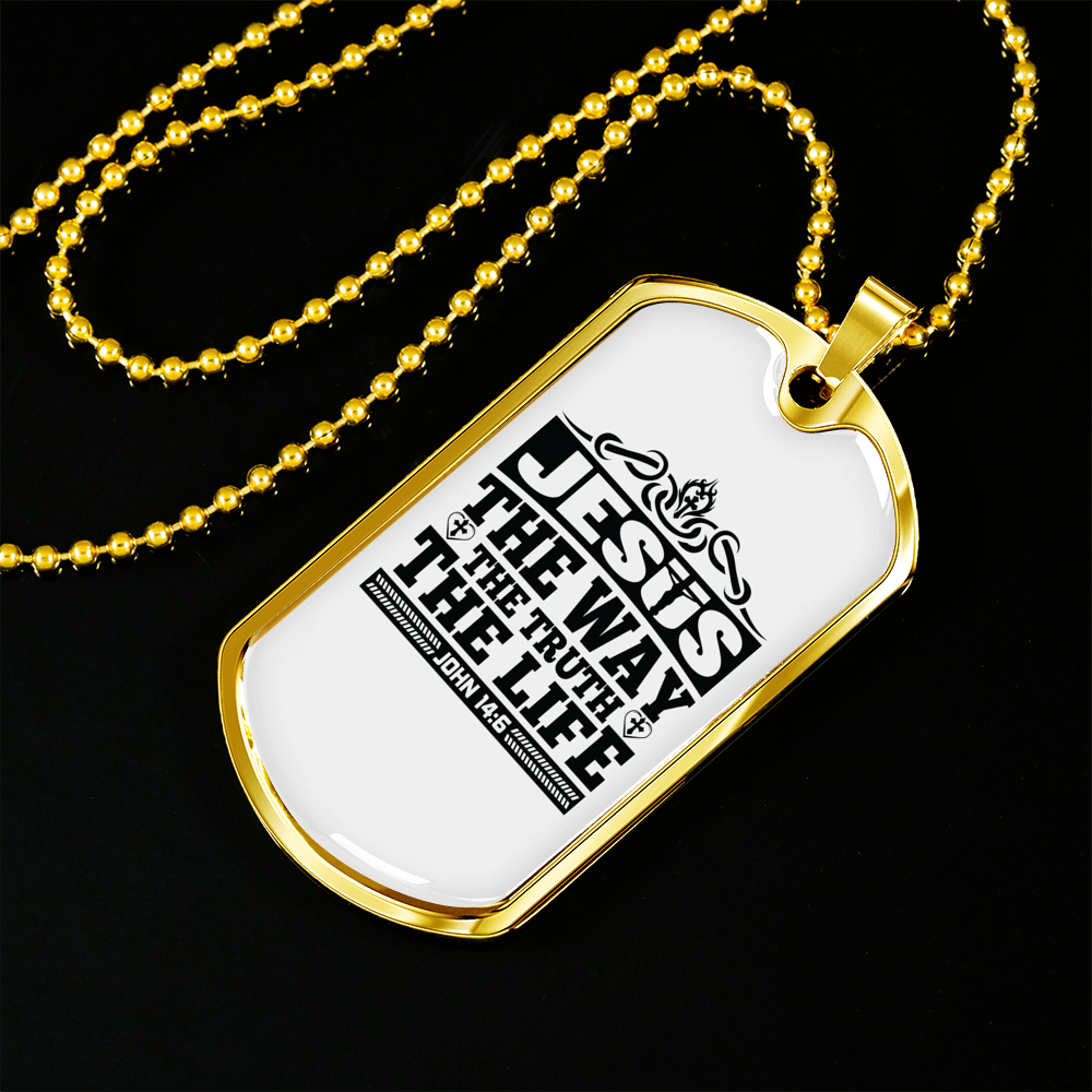 Way True Life Jesus Christian Necklace Stainless Steel or 18k Gold Dog Tag 24" Chain-Express Your Love Gifts