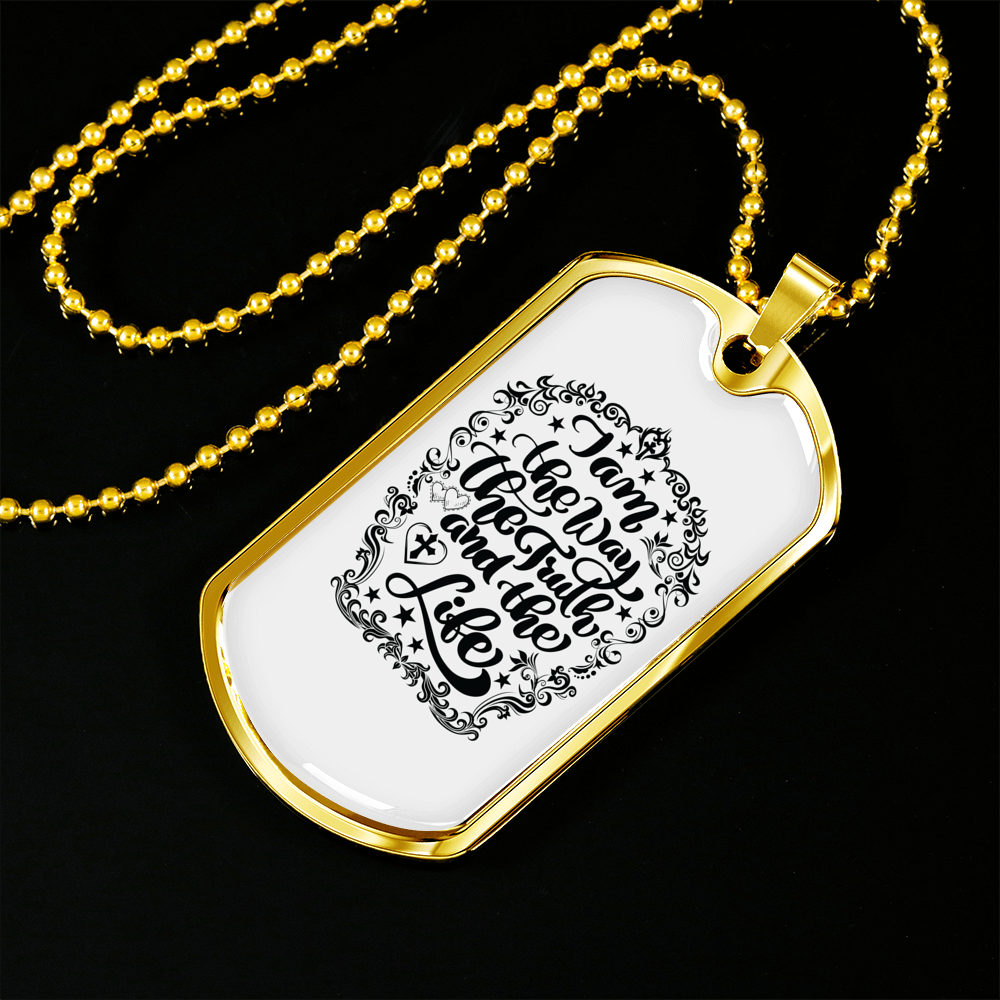 Way Truth Life Christian Necklace Stainless Steel or 18k Gold Dog Tag 24" Chain-Express Your Love Gifts