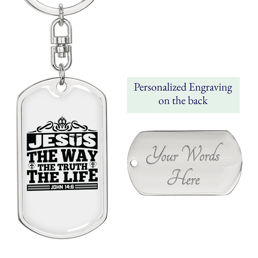 Way Truth Life Jesus John 14:6 Keychain Stainless Steel or 18k Gold Dog Tag Keyring-Express Your Love Gifts