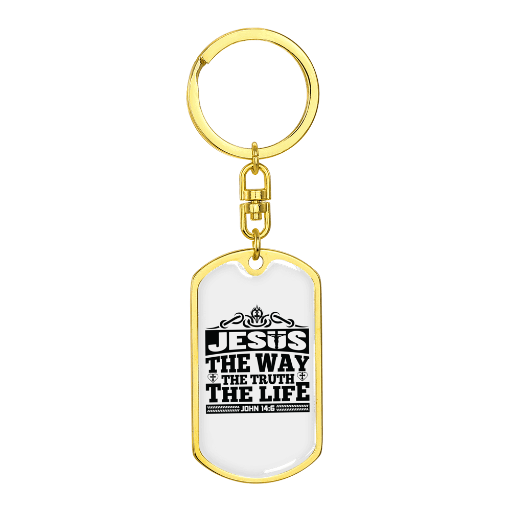 Way Truth Life Jesus John 14:6 Stainless Steel or 18k Gold Premium Swivel Dog Tag Keychain