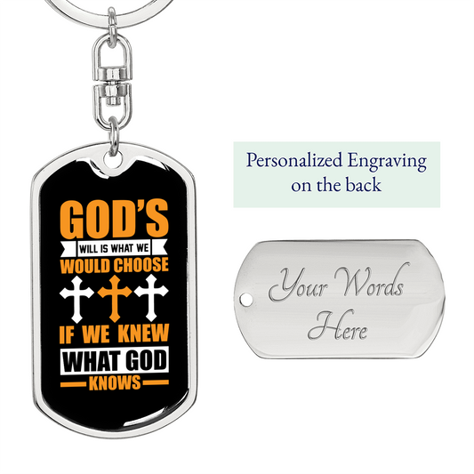 What God Knows Keychain Stainless Steel or 18k Gold Dog Tag Keyring-Express Your Love Gifts