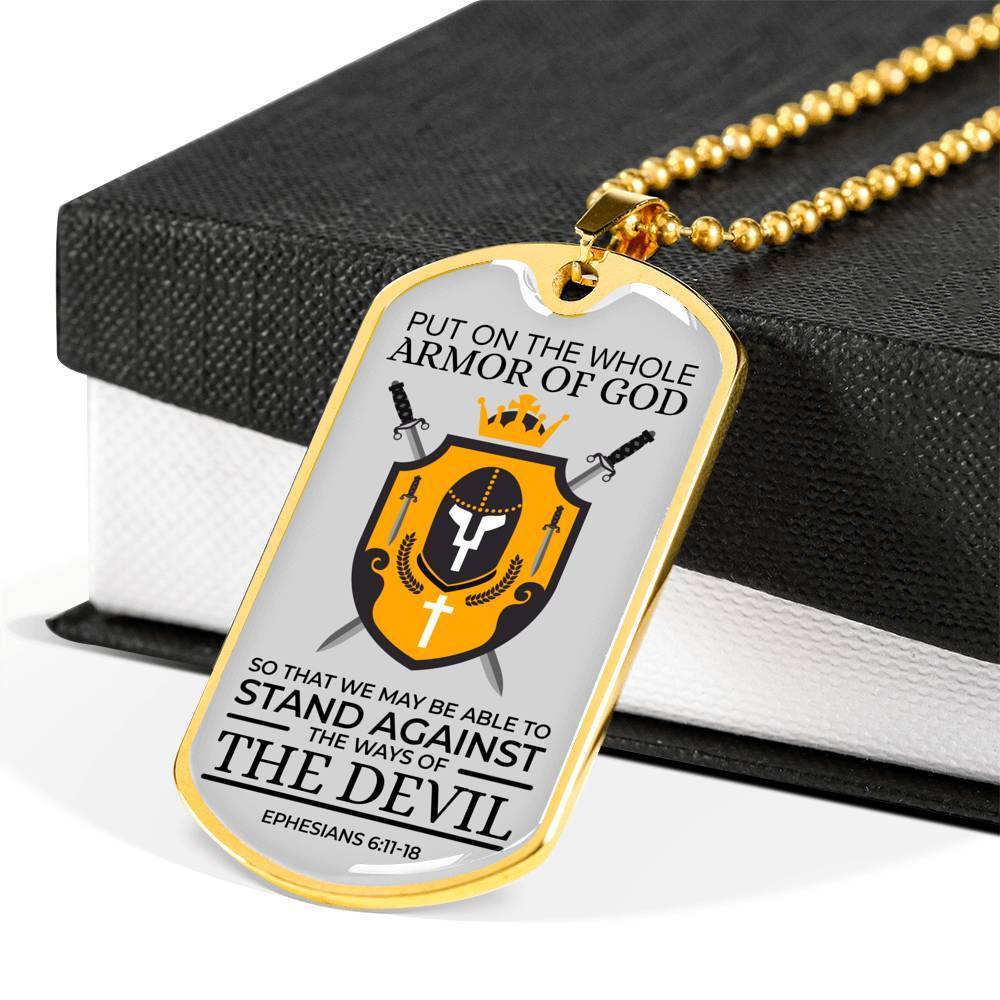 Whole Armor Of God Bible Verse Faith Necklace Stainless Steel or 18k Gold Dog Tag 24" Chain-Express Your Love Gifts
