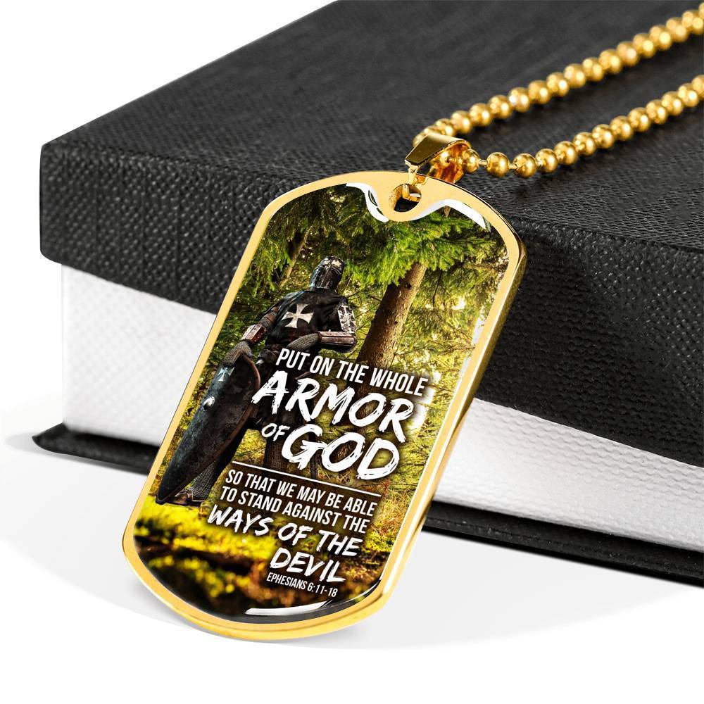 Whole Armor Of God Christian Faith Ephesians Necklace Stainless Steel or 18k Gold Dog Tag 24" Chain-Express Your Love Gifts