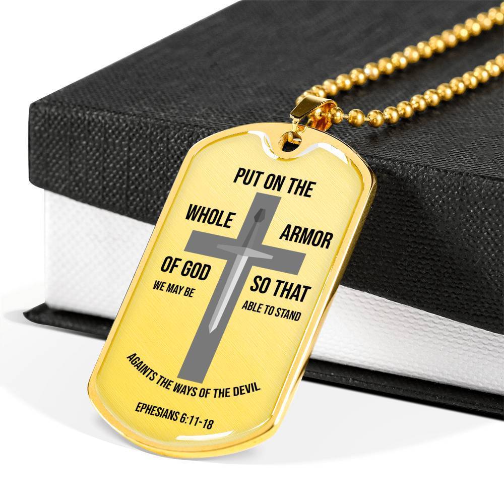 Whole Armor Of God Christian Verse Gift Necklace Stainless Steel or 18k Gold Dog Tag 24" Chain-Express Your Love Gifts