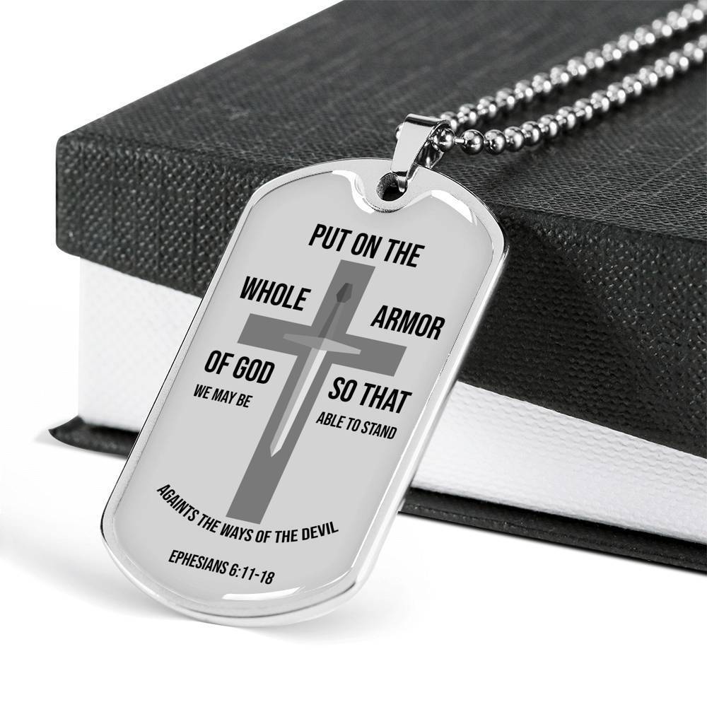 Whole Armor Of God Ephesians Necklace Stainless Steel or 18k Gold Dog Tag 24" Chain-Express Your Love Gifts