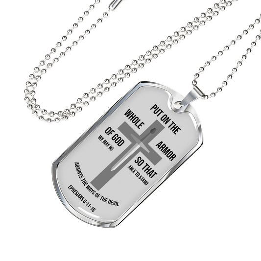 Whole Armor of God Inspirational Bible Verse Ephesians Necklace Stainless Steel or 18k Gold Dog Tag w 24" Chain