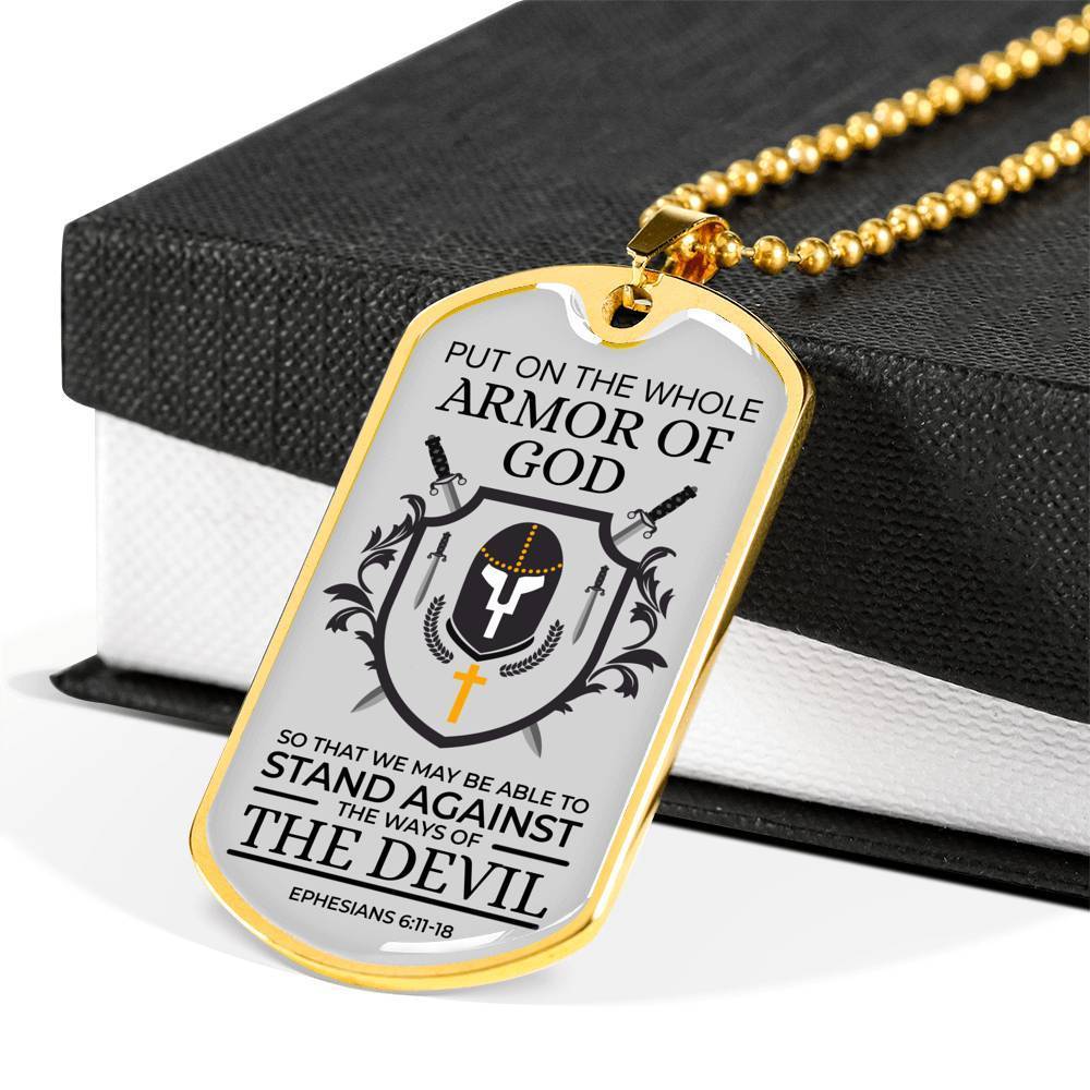 Whole Armor Of God Scripture Ephesians Necklace Stainless Steel or 18k Gold Dog Tag 24" Chain-Express Your Love Gifts