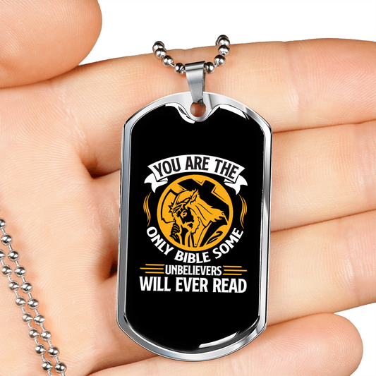 Will Ever Read orange Christian Necklace Stainless Steel or 18k Gold Dog Tag 24" Chain-Express Your Love Gifts