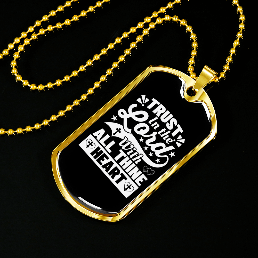 With All Thine Heart White Christian Necklace Stainless Steel or 18k Gold Dog Tag 24" Chain-Express Your Love Gifts