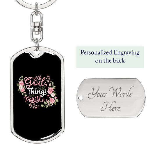 With God All Things Keychain Stainless Steel or 18k Gold Dog Tag Keyring-Express Your Love Gifts