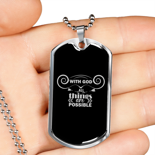 With God Christian Necklace Stainless Steel or 18k Gold Dog Tag 24" Chain-Express Your Love Gifts