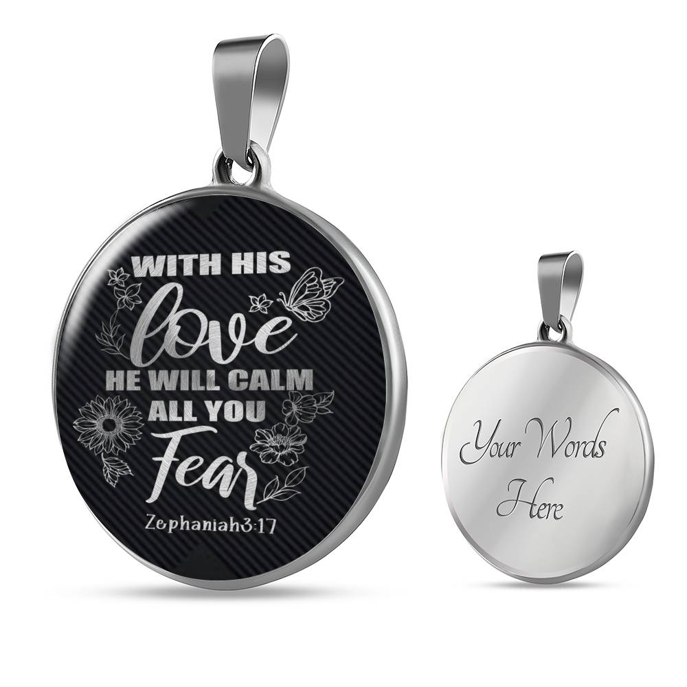 With His Love Necklace Zephaniah Verse Pendant Stainless Steel or 18k Gold 18-22"-Express Your Love Gifts