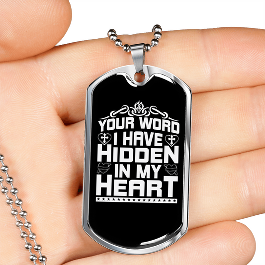 Word My Heart Christian Necklace Stainless Steel or 18k Gold Dog Tag 24" Chain-Express Your Love Gifts