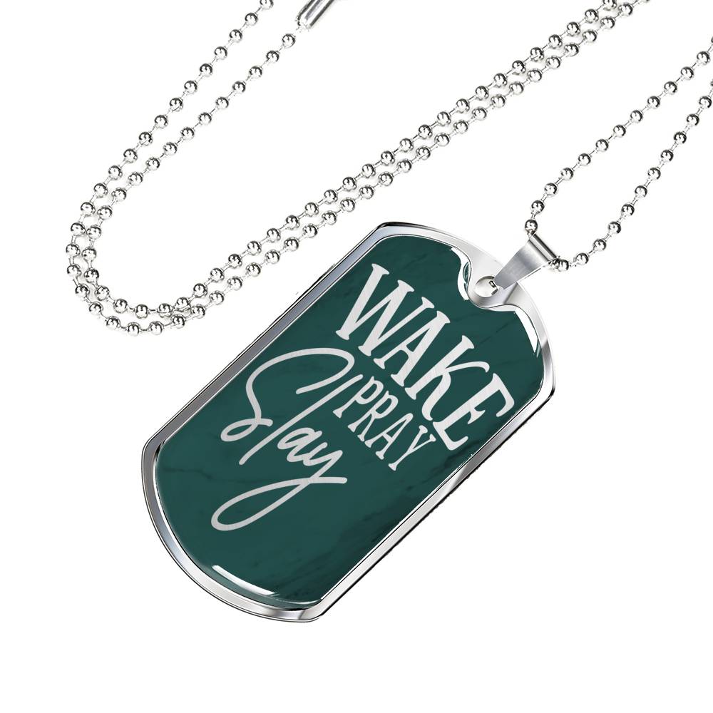 Work Pray Slay Stainless Steel or 18k Gold Dog Tag 24" Chain-Express Your Love Gifts