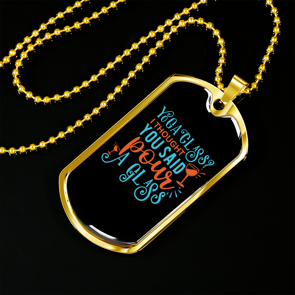 Yoga Glass Christian Necklace Stainless Steel or 18k Gold Dog Tag 24" Chain-Express Your Love Gifts