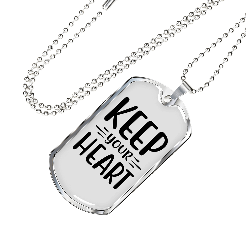 You Heart Keep Christian Necklace Stainless Steel or 18k Gold Dog Tag 24" Chain-Express Your Love Gifts
