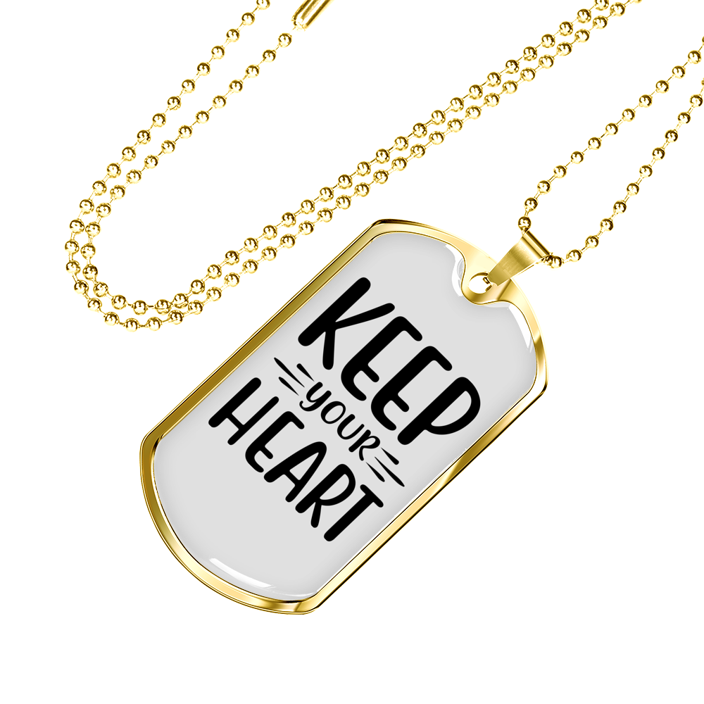 You Heart Keep Christian Necklace Stainless Steel or 18k Gold Dog Tag 24" Chain-Express Your Love Gifts