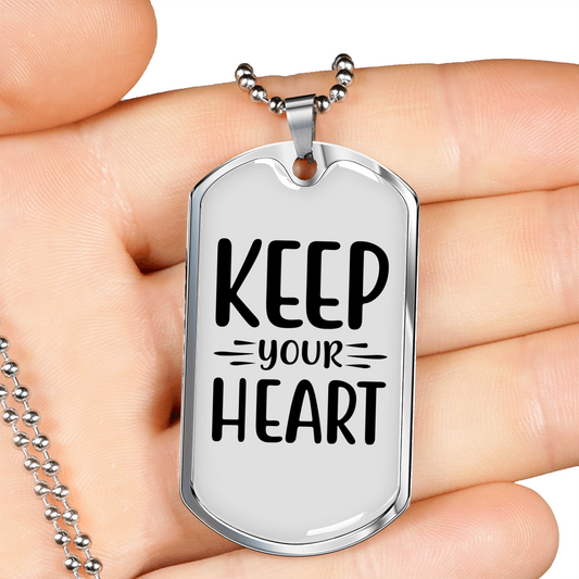 You Heart Keep Christian Necklace Stainless Steel or 18k Gold Dog Tag 24" Chain-Express Your Love Gifts