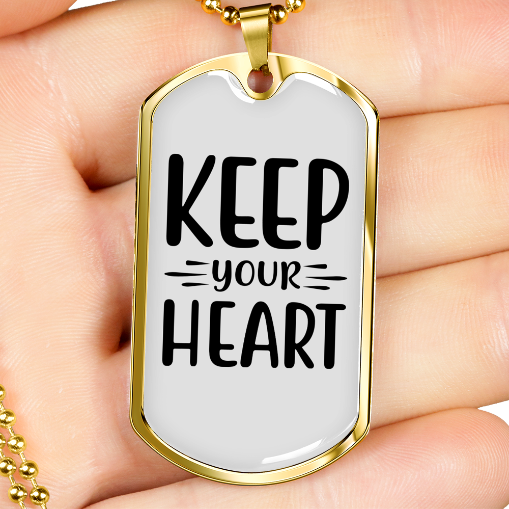 You Heart Keep Christian Necklace Stainless Steel or 18k Gold Dog Tag 24" Chain-Express Your Love Gifts