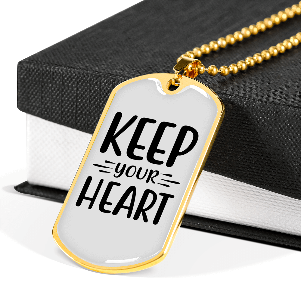 You Heart Keep Christian Necklace Stainless Steel or 18k Gold Dog Tag 24" Chain-Express Your Love Gifts