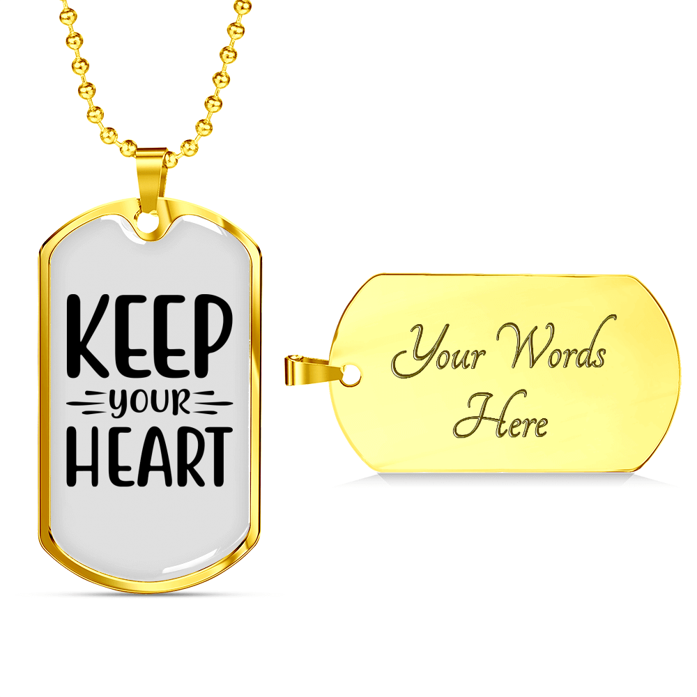 You Heart Keep Christian Necklace Stainless Steel or 18k Gold Dog Tag 24" Chain-Express Your Love Gifts