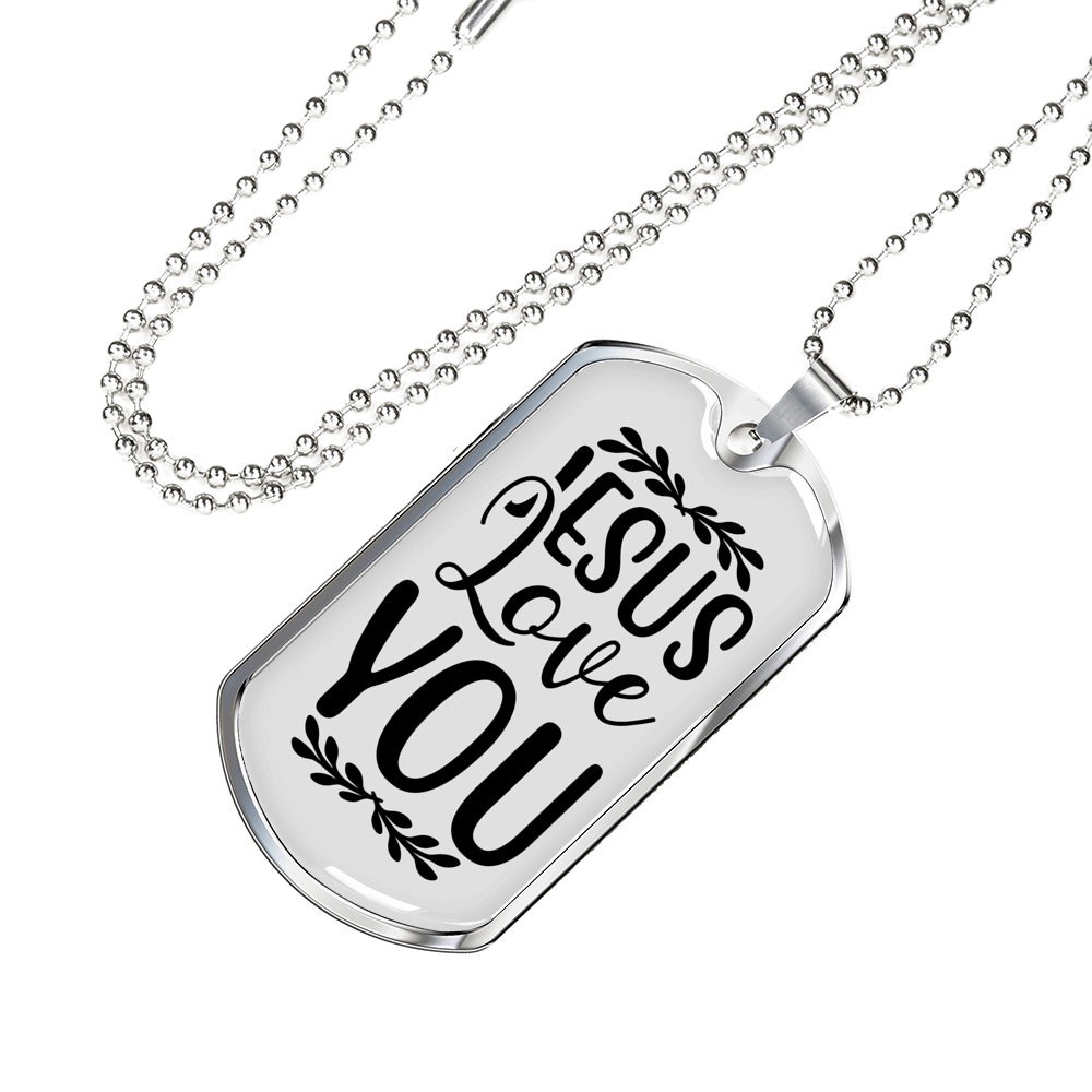 You Love Jesus Christian Necklace Stainless Steel or 18k Gold Dog Tag 24" Chain-Express Your Love Gifts