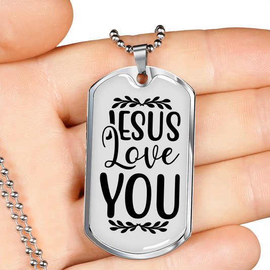 You Love Jesus Christian Necklace Stainless Steel or 18k Gold Dog Tag 24" Chain-Express Your Love Gifts