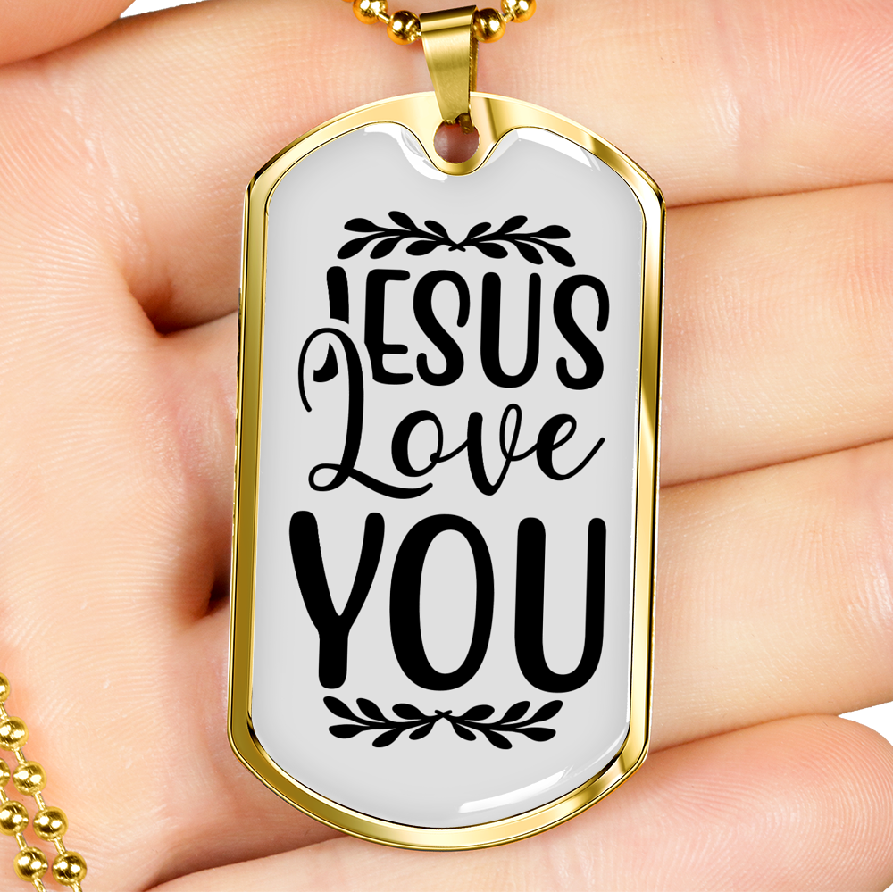 You Love Jesus Christian Necklace Stainless Steel or 18k Gold Dog Tag 24" Chain-Express Your Love Gifts