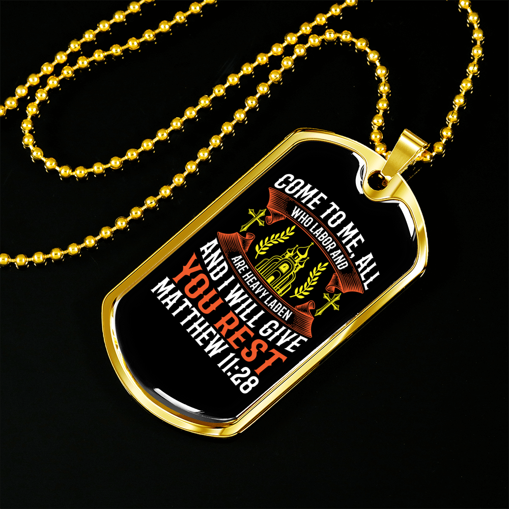 You Rest Christian Necklace Stainless Steel or 18k Gold Dog Tag 24" Chain-Express Your Love Gifts