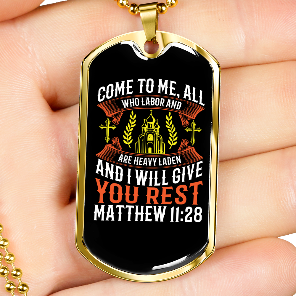 You Rest Christian Necklace Stainless Steel or 18k Gold Dog Tag 24" Chain-Express Your Love Gifts
