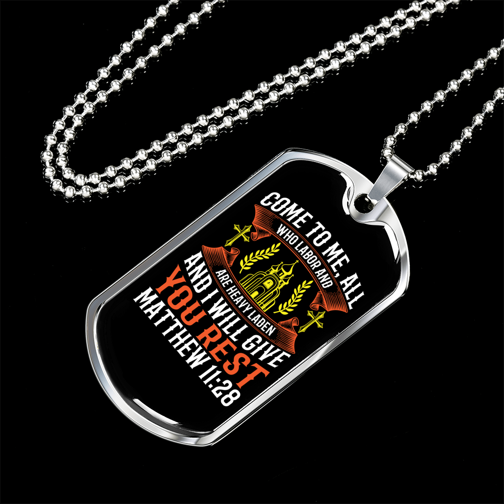 You Rest Christian Necklace Stainless Steel or 18k Gold Dog Tag 24" Chain-Express Your Love Gifts