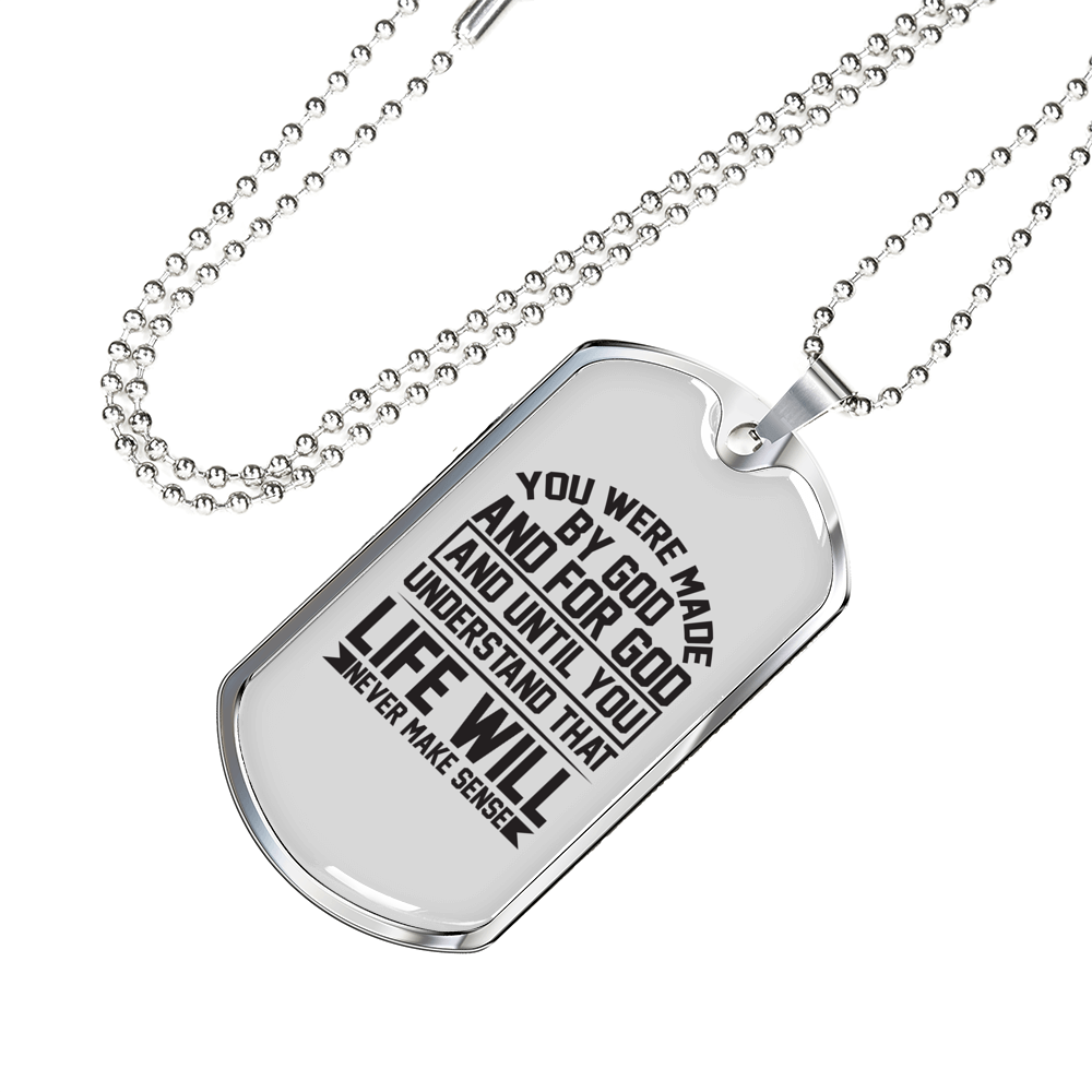 You Were Made By God Christian Necklace Stainless Steel or 18k Gold Dog Tag 24" Chain-Express Your Love Gifts